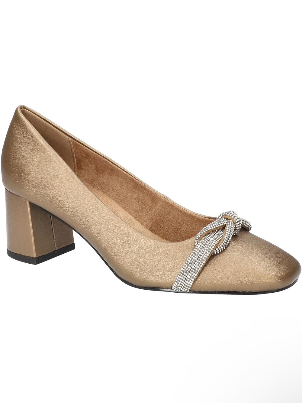 Bella Vita Gold Crystal-Knot Block Heel Pumps - Women's Dress Shoes